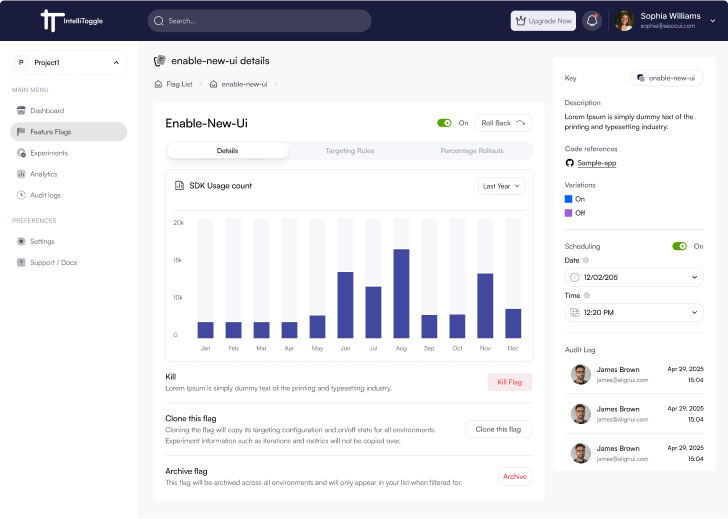 Feature flags dashboard mockup